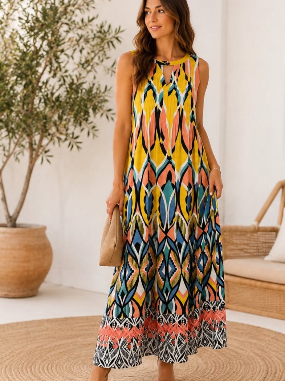 Anthropology Floreat Geometric Sleeveless Maxi Dress Size 8